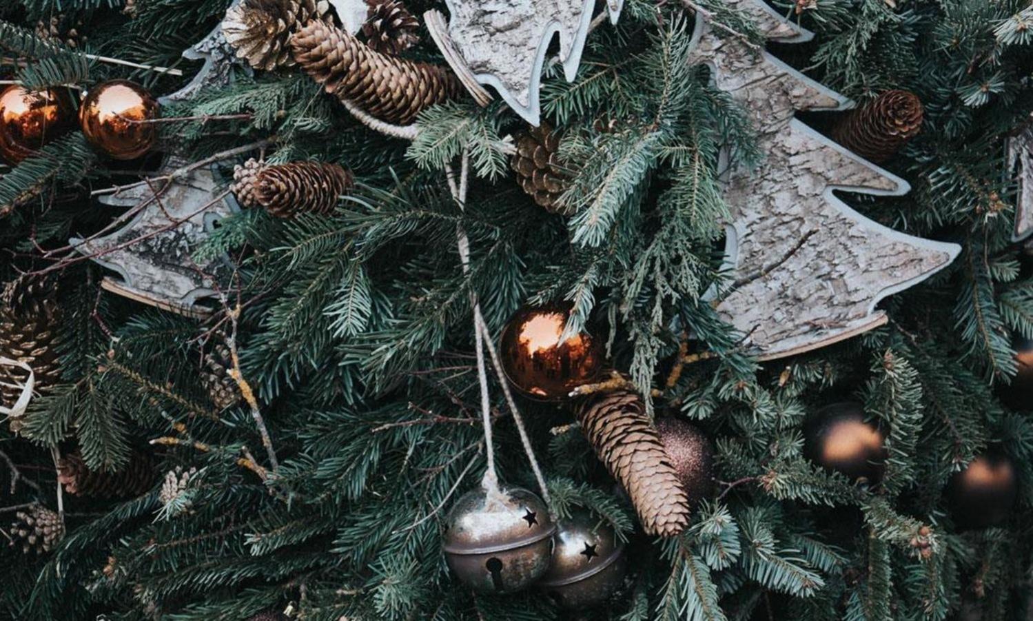 Close up of Christmas decorations on a tree 